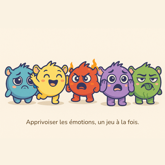 Personnages Ludo représentant différentes émotions pour jeu éducatif Ludo-Émotions destiné aux enfants de 2 à 5 ans